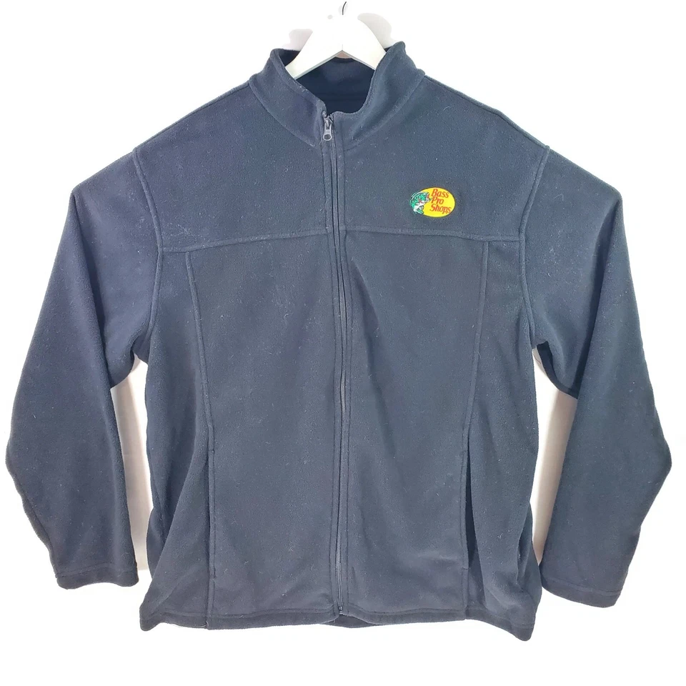Bass Pro Fleeece 男式 XL 黑色全拉链夹克口袋钓鱼户外运动 — 第 1/4 张图片