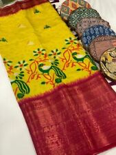 Banarasi Wedding Saree Sari Silk Blend Kalamkari Print Indian Festival Color 2