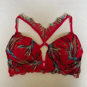 PINK by Victoria's Secret Size L Date Push Up Bra Tropical Red Floral Racerback - Picture 1 of 2