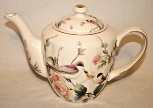 Grace Teaware Birds & Spring Roses Porcelain Multicolor Teapot & Lid New - Picture 1 of 3