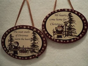KSA "WOODEN CHRISTMAS SCENE PLAQUE SET" ~ Set Of 2 Ornaments  - Picture 1 of 3