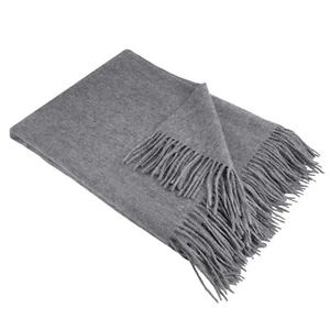Organic Club Camel Wool Throw Blanket Natural Warm Soft Fringed 50x70" Gray - Picture 1 of 9