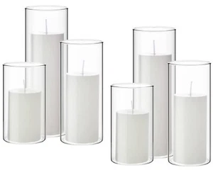 Shihanee Set of 6 Pillar Candles and Glass Cylinder Vases Clear Cylinder Cand... - Picture 1 of 7