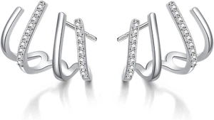 Solid 925 Sterling Silver Half Hoop Earrings Wrap for Women Cuff Earrings Pierci - Picture 1 of 7