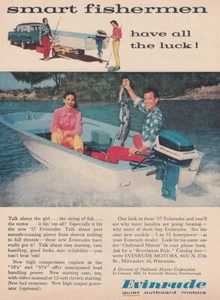 1957 Evinrude: Smart Fishermen Have All the Luck Vintage Print Ad - Picture 1 of 1