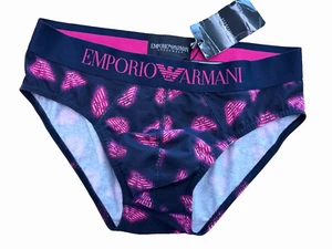 EMPORIO ARMANI Men's Stretch Cotton AOP Logo Brief SMALL (30"-32") **NEW** Navy - Picture 1 of 4