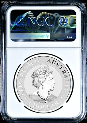 2022 effigy of Queen Elizabeth II on Silver Kangaroo 1oz Coin NGC MS 70 $1 - Image 1 of 2