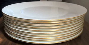 Minton Gold Monarch Rare 10 Dinner Plate Set Ivory White 10 5/8" England 24K Rim - Picture 1 of 18