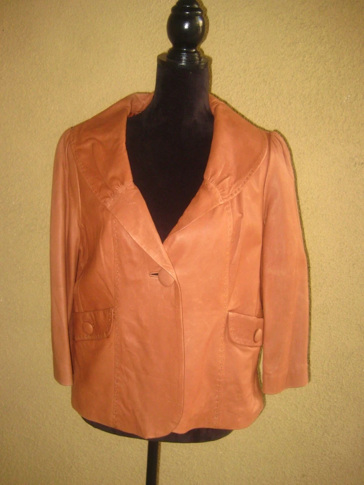 Classiques Entier cuero tostado manga 3/4 bolsillos chal cuello forrado chaqueta L Foto 1 de 4