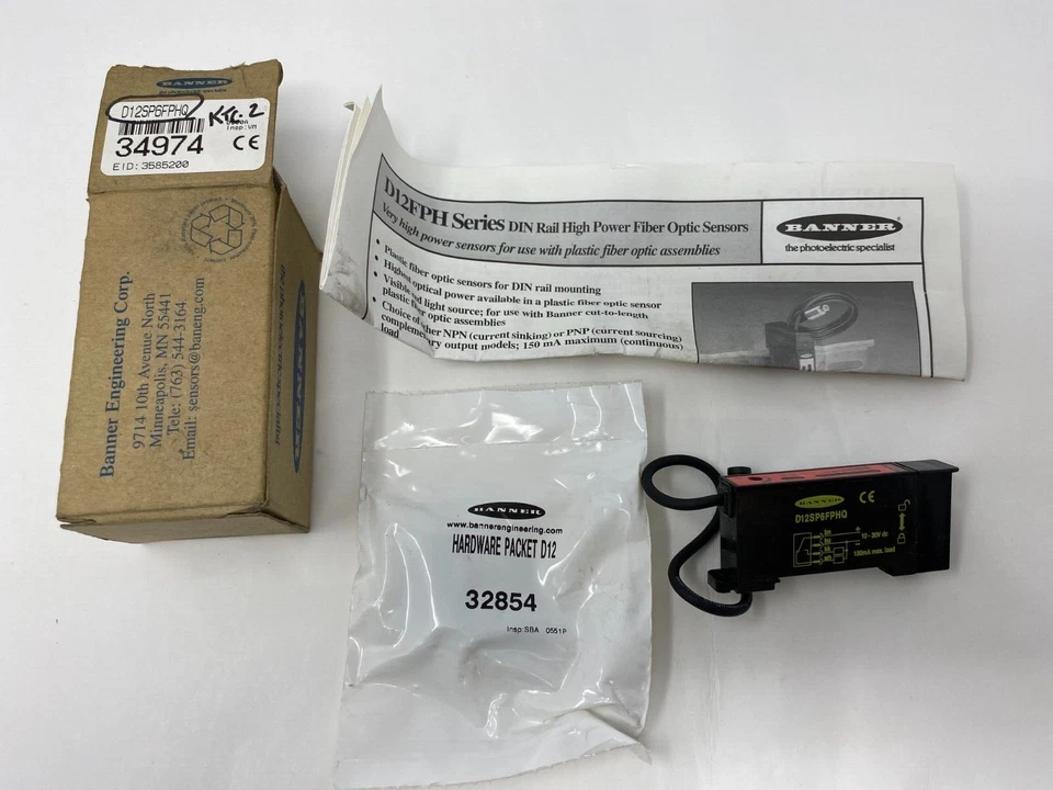 Banner D12SP6FPHQ High Power Plastic Fiber Optic Input 10-30VDC PNP  In stock - Image 1 of 3