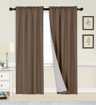 2pc set window curtain panel 100% privacy 65% blackout lined bedroom drapery R64 - Image 1 of 4