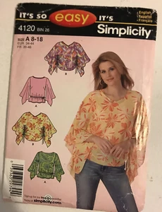Simplicity 4120 Misses' Top Poncho 8-18 Sewing Pattern Cut Size 12 UNCUT OPENED - Picture 1 of 3