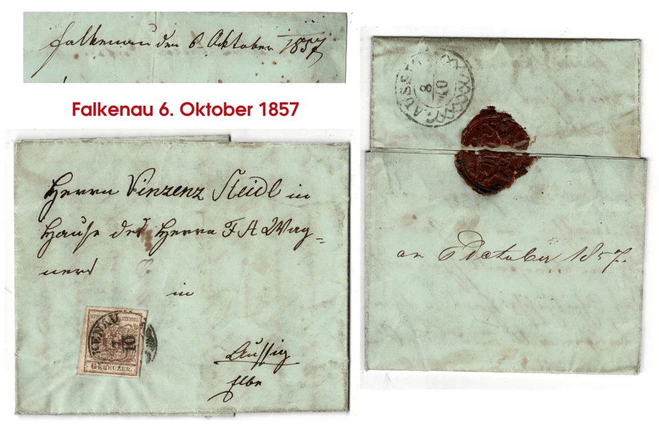 Imperial Austria Letter from 1857 with 6 Kreuzer Stamp - Image 1 of 4
