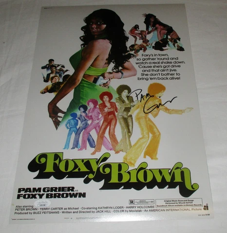 PAM GRIER SIGNED FOXY BROWN 12X18 MOVIE POSTER JSA Cover