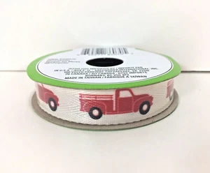 Floral Garden Farmhouse 5/8" RIBBON ROLL 9ft Spool WHITE with RED TRUCK - Picture 1 of 4