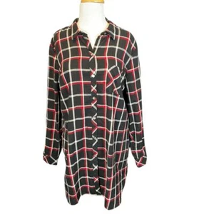J.Jill Tunic Womens Large Plaid Double Layer Pockets Black Red White Long Sleeve - Picture 1 of 12