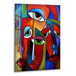 Arte de pared de vidrio con caras coloridas abstractas - Imagen 1 de 7