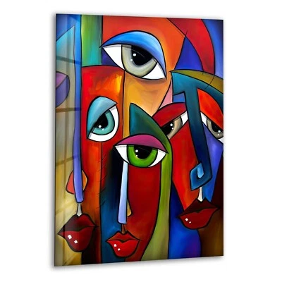 Abstract Colorful Faces Glass Wall Art - Image 1 of 4
