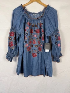 John Mark Women's Embroidered Peasant Blouse L Long Sleeve Cottage Boho NWT - Picture 1 of 11