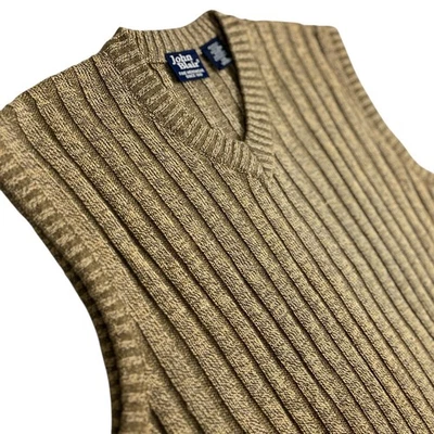 Chaleco Suéter Vintage Para Hombre Grande Y2K Preppy Beige Grueso Acanalado Tejido Pullover Años 90 Foto 1 de 4