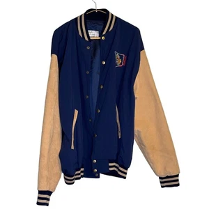 IBM Men's Blue Tan Solid Long Sleeve Snap Front Varsity Jackets Size X-Large - Picture 1 of 8