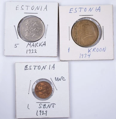 1922 5 Marka 1929 1 Sent 1934 1 Kroon Estonia Lot of 3 - Image 1 of 4