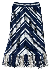 Gonna midi ultra rosa all'uncinetto donna XS blu frange chevron boho hippie festival - Foto 1 di 7