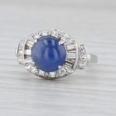 Blauer Sternsaphir Cabochon Diamant Halo Ring 14k Weißgold Größe 5,75 - Bild 1 von 4