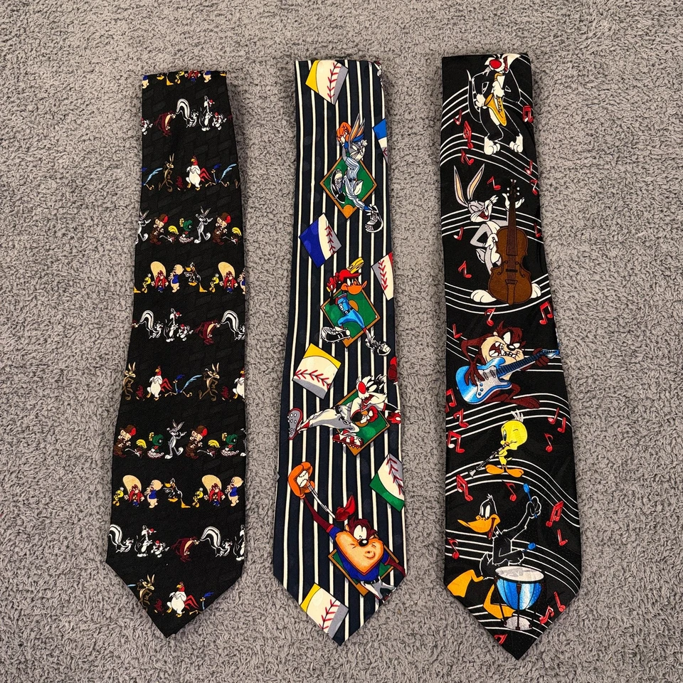 Corbatas de seda vintage Looney Tunes para hombre lote 3 béisbol novedad años 90 Taz Tweety Bugs Foto 1 de 4