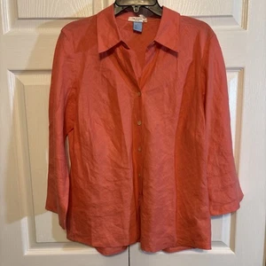 Rag & Bone Womens Size L Linen Coral Long Sleeve Button Up - Picture 1 of 9