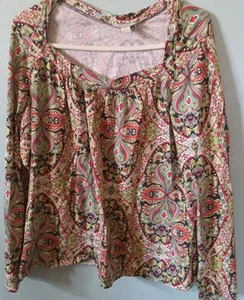 Womens Loft Navy  Red & Green Paisley Shirt Sz XL - Picture 1 of 3