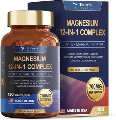 Magnesium 12 in 1 Complex 700mg - Glycinate Citrate Malate Taurate Daily Support - Image 1 of 4