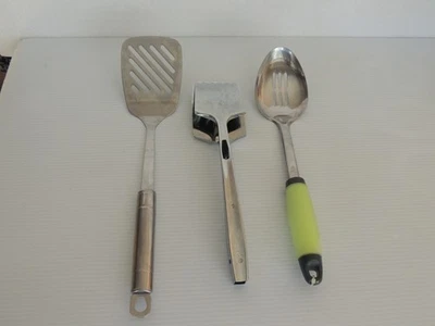 Foley Chrome Locking Tongs STAINLESS FRYING SPATULA 14" SLOTTED SPOON 13" RUBBER - Image 1 of 4