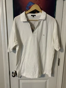 Vintage Burberry London button up polo shirt Mens White XL - Picture 1 of 7