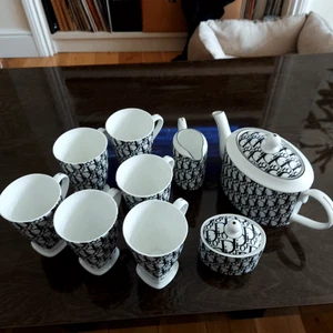 Vintage Y2K Dior Logo Monogram coffee tea set for 6 Trotter Oblique pattern - Picture 1 of 21