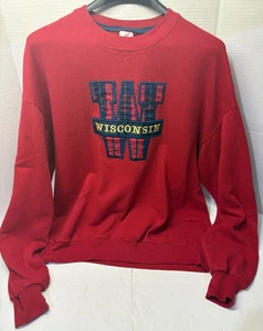 Vintage Wisconsin Badger Jerzees By Russell Sweatshirt Crewneck USA 80s W XL - Picture 1 of 3