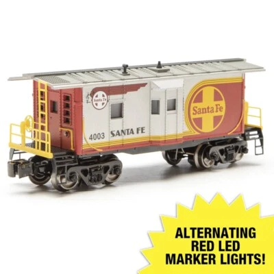 O Gauge Lighted Bay Window Caboose - SANTA FE WAR BONNET - Red/Silver - Image 1 of 4