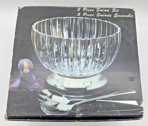 Vintage Godinger Italy 1982 Elegant Glass 3 Piece Serving Salad Set in Box New - Picture 1 of 9