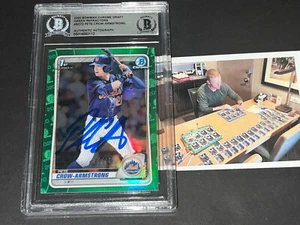 Pete Crow-Armstrong Cubs SIGNED 2020 1st BOWMAN Green Refractor BECKETT BAS _ - Picture 1 of 1