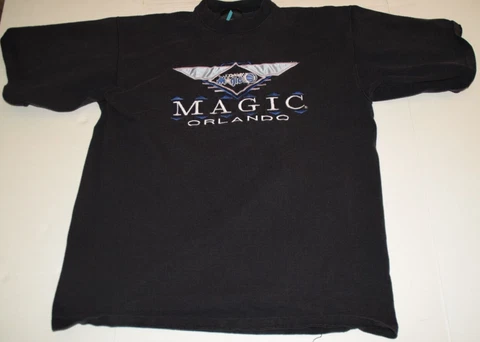 Vintage 90s Orlando Magic Logo Athletic NBA XL Black Embroidered T-Shirt Heavy Cover