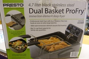 Presto® 5Qt Dual Basket Pro Fry™ Immersion Element Black Deep Fryer 05489 1800 W - Picture 1 of 5