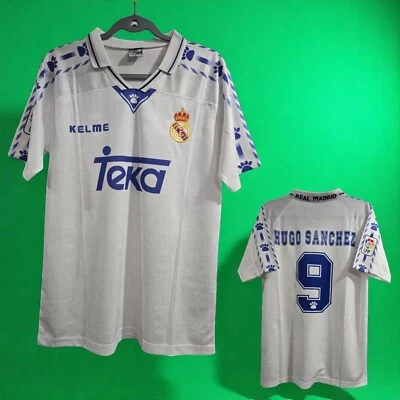 R. MADRID HOME 96/97 - RETRO - HUGO SANCHEZ # 9 - White - LARGE (USA-Medium) - Image 1 of 4