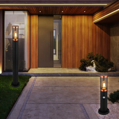 Außenstehlampe Wegeleuchte Gartenlampe Bewegungsmelder Edelstahl schwarz 2er Set - Bild 1 von 4