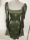 Deborah Lyons Designer Green Silk Floral Dress 8 New