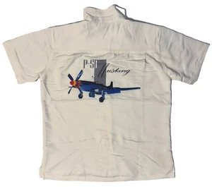 Harrington P-51 Mustang fighter Bomber Short Sleeve Button Up Hawaiian Shirt - L - Picture 1 of 6