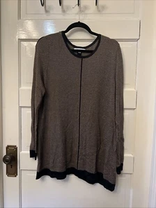 Foxcroft Tunic Sweater XL Black Gold Striped Long Sleeve Pullover Women's - Picture 1 of 5