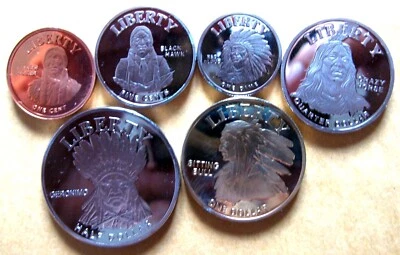 AMERICA - SET OF 6 UNUSUAL UNC COINS 1 CENT - 1 DOLLAR 2011, INDIAN CHIEFS - Image 1 of 2