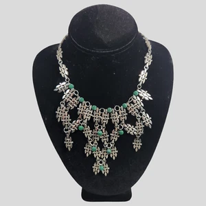 Collar Pechera de Colección Metal Verde Diseño Gota Destacado Gancho Broche Egipcio - Imagen 1 de 7