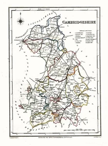 Vintage County Map of Cambridgeshire 1848 Antique Repro Wall Print A3 A4 - Picture 1 of 6