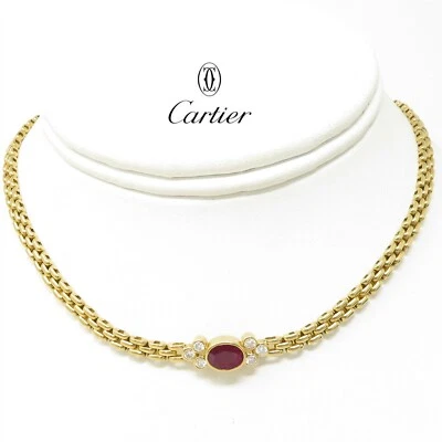NYJEWEL 卡地亚 18k 黄金红宝石钻石项圈项链 13.5 — 第 1/4 张图片